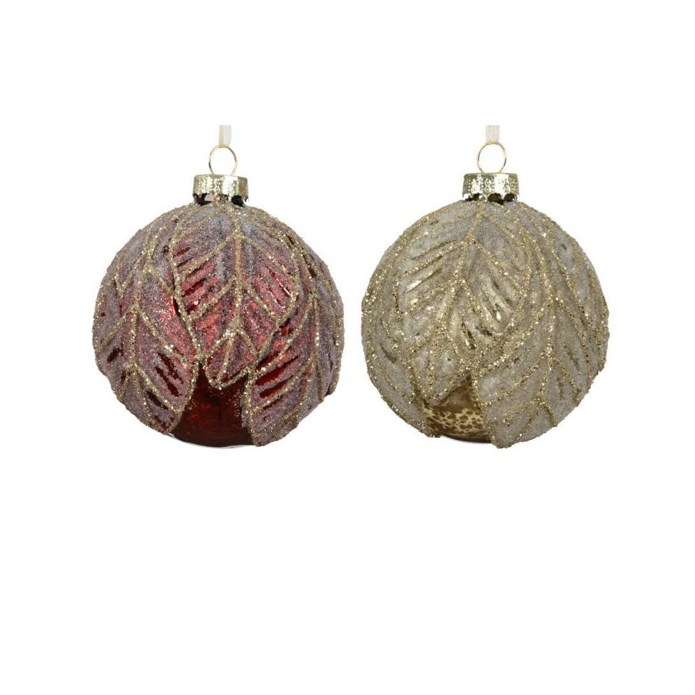 SFERA VETRO FOGLIA ORO ROSSO GLITTER D.8